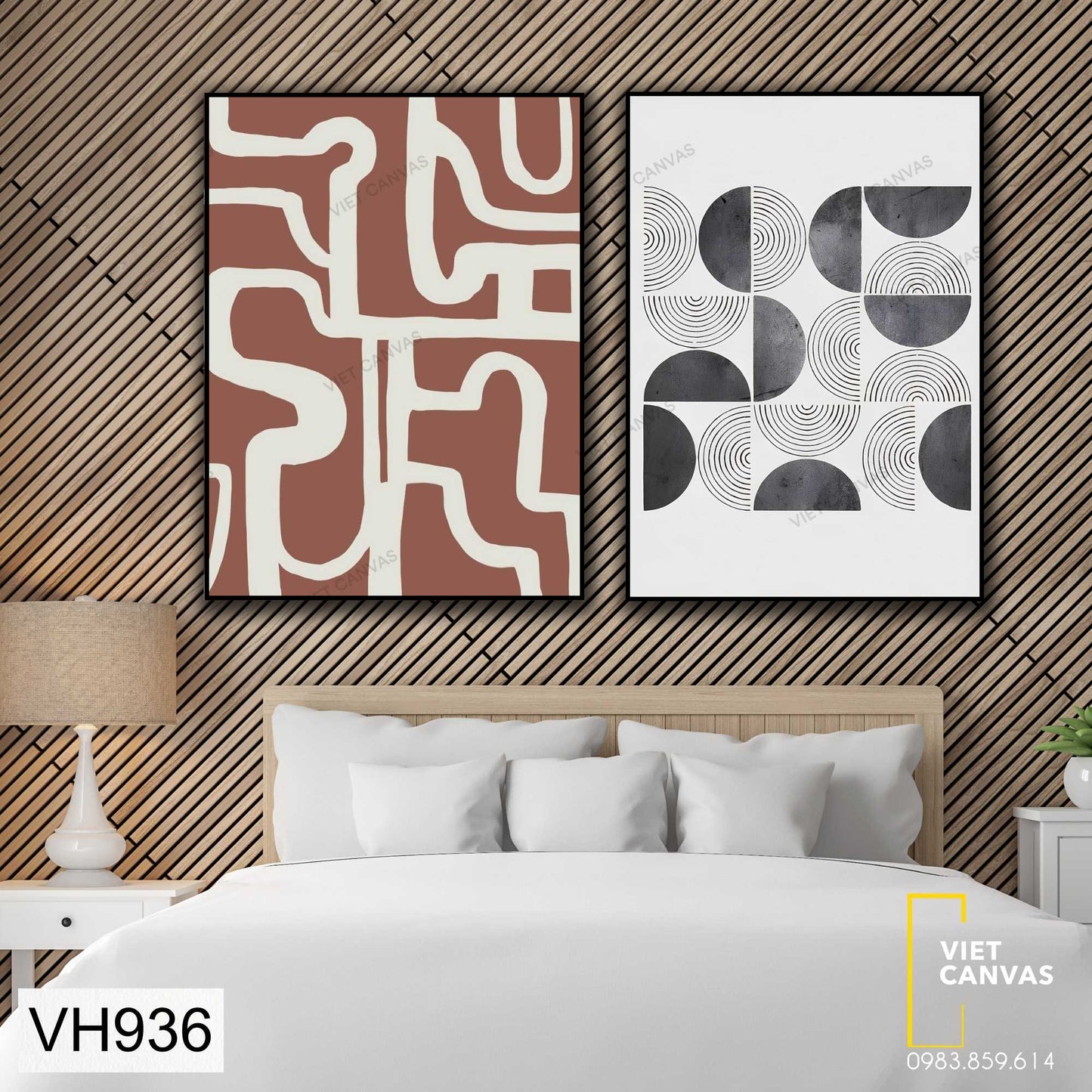Bộ 2 Tranh Trừu Tượng Sắc Đỏ Và Trắng - VH936