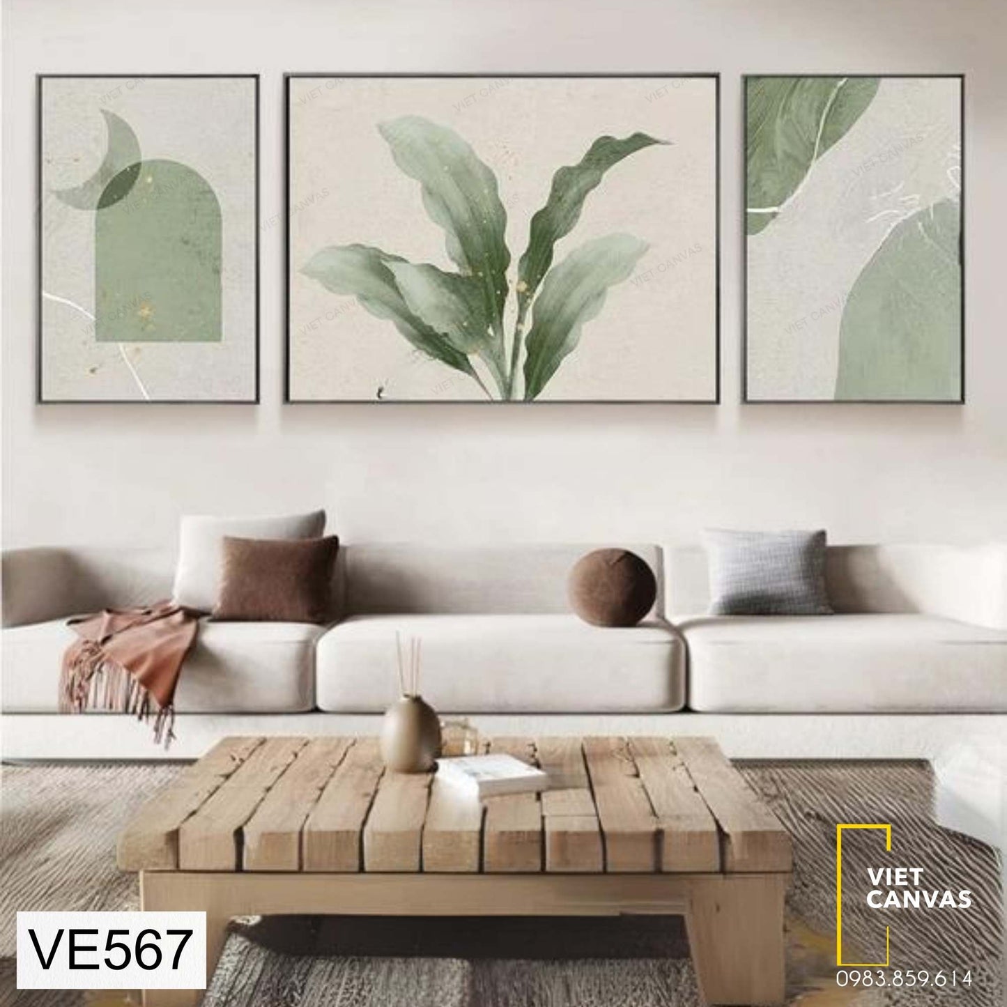 Bộ 3 Tranh Trừu Tượng Lá Cây - VE567