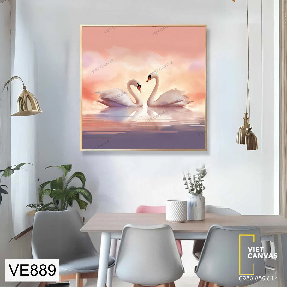 Tranh Thiên Nga Sắc Hồng - VE889