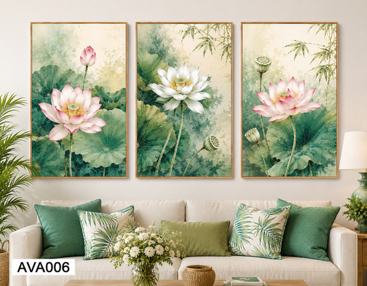Bộ 3 Tranh Hoa Sen Đua Sắc - AVA006