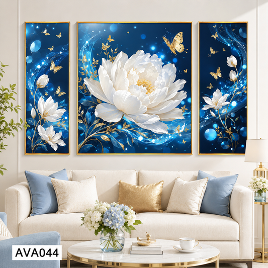 Bộ 3 Tranh Hoa Mẫu Đơn Trắng - AVA044