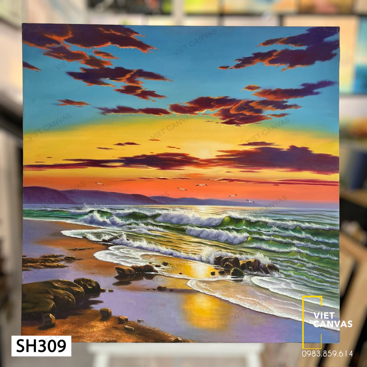 Tranh Sơn Dầu Hoàng Hôn Trên Biển - SH309