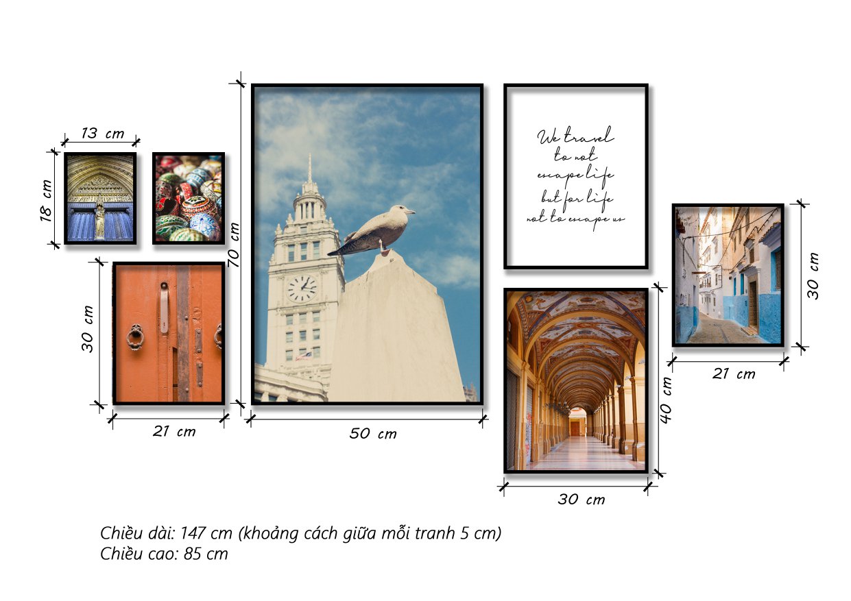 Bộ 7 Tranh Khu Phố, Hành Lang, Tháp Đồng Hồ Và Quotes - HD166