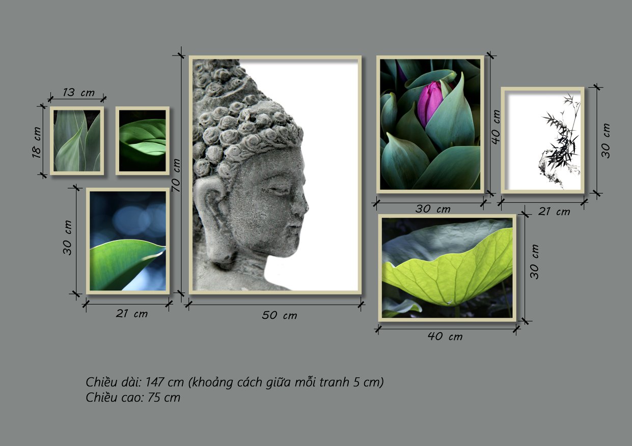 Bộ 7 Tranh Phật Cùng Sen - HD140