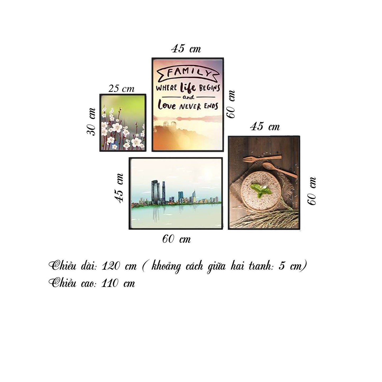 Bộ 4 Tranh Vườn Hoa, Khung Cảnh Thành Phố Và Quotes - HD069