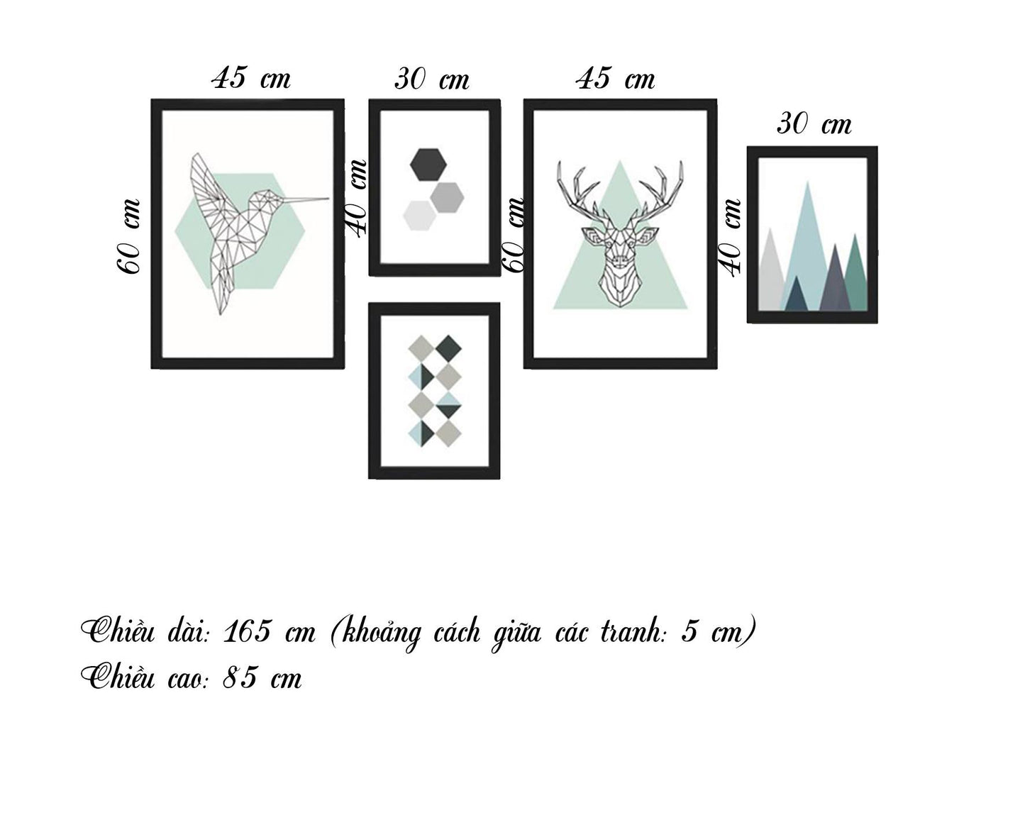 Bộ 5 Tranh Hươu Và Nghệ Thuật Hình Học - HD016