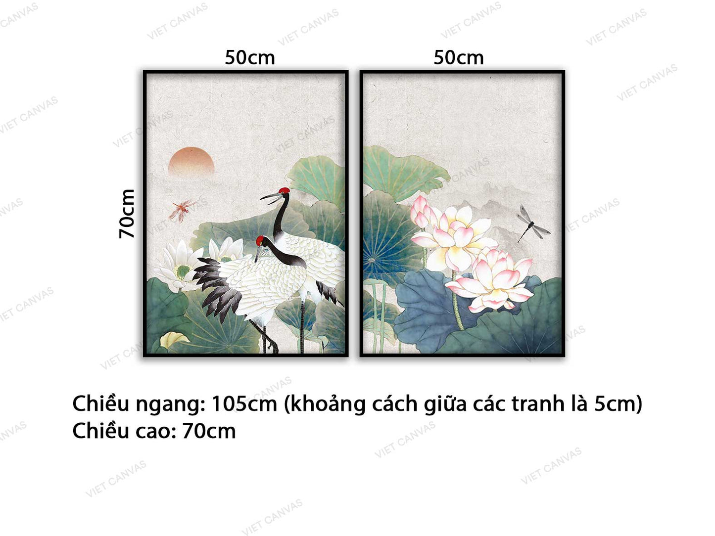 Bộ 2 Tranh Đôi Hạc Trong Đầm Sen - VC339