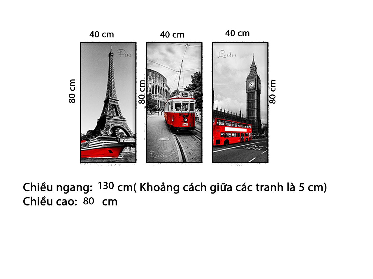 Bộ 3 Tranh Tháp Big Ben Và Tháp Eiffel - HD514