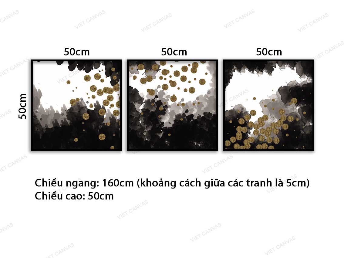 Bộ 3 Tranh Trừu Tượng Chấm Vàng - VB115