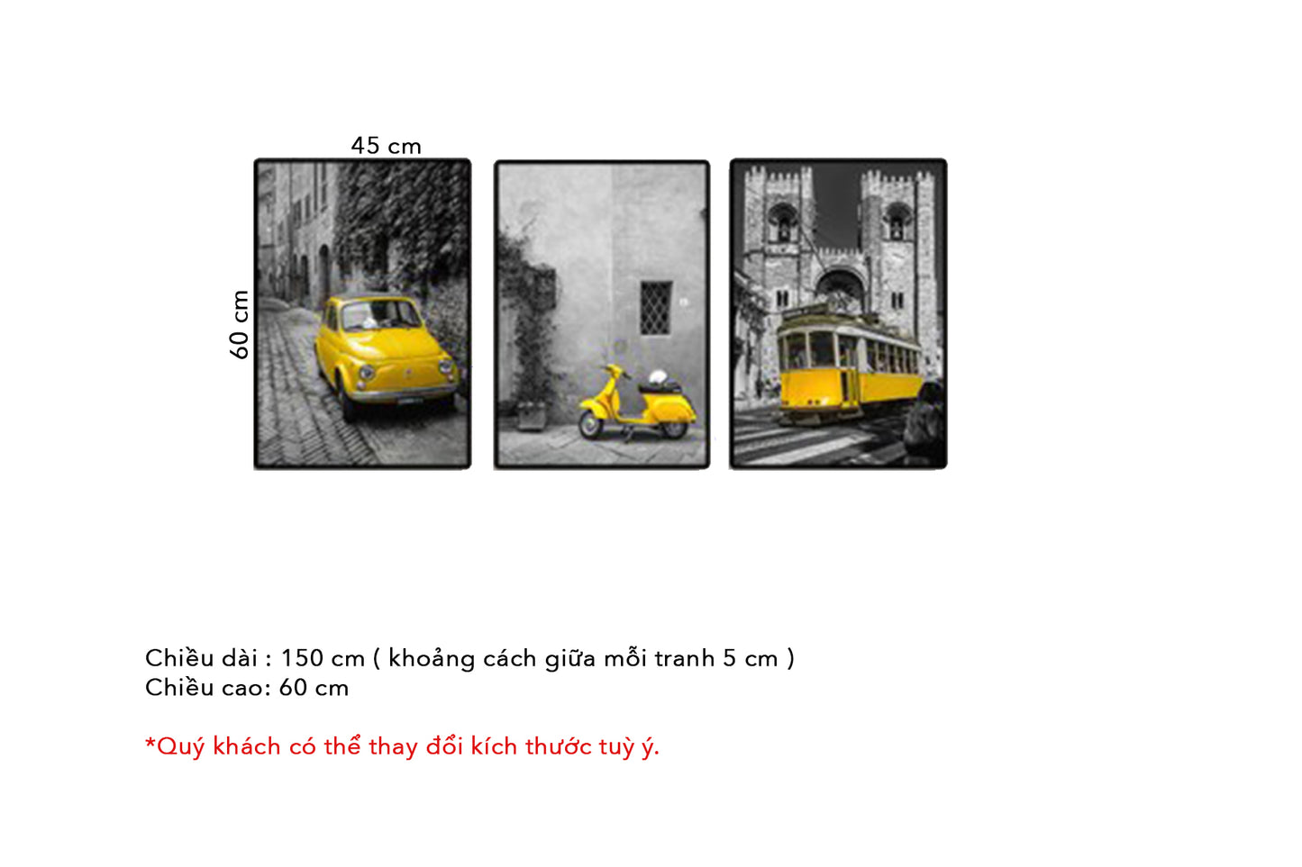 Bộ 3 Tranh Những Chiếc Xe Vàng Cổ Điển - HD099