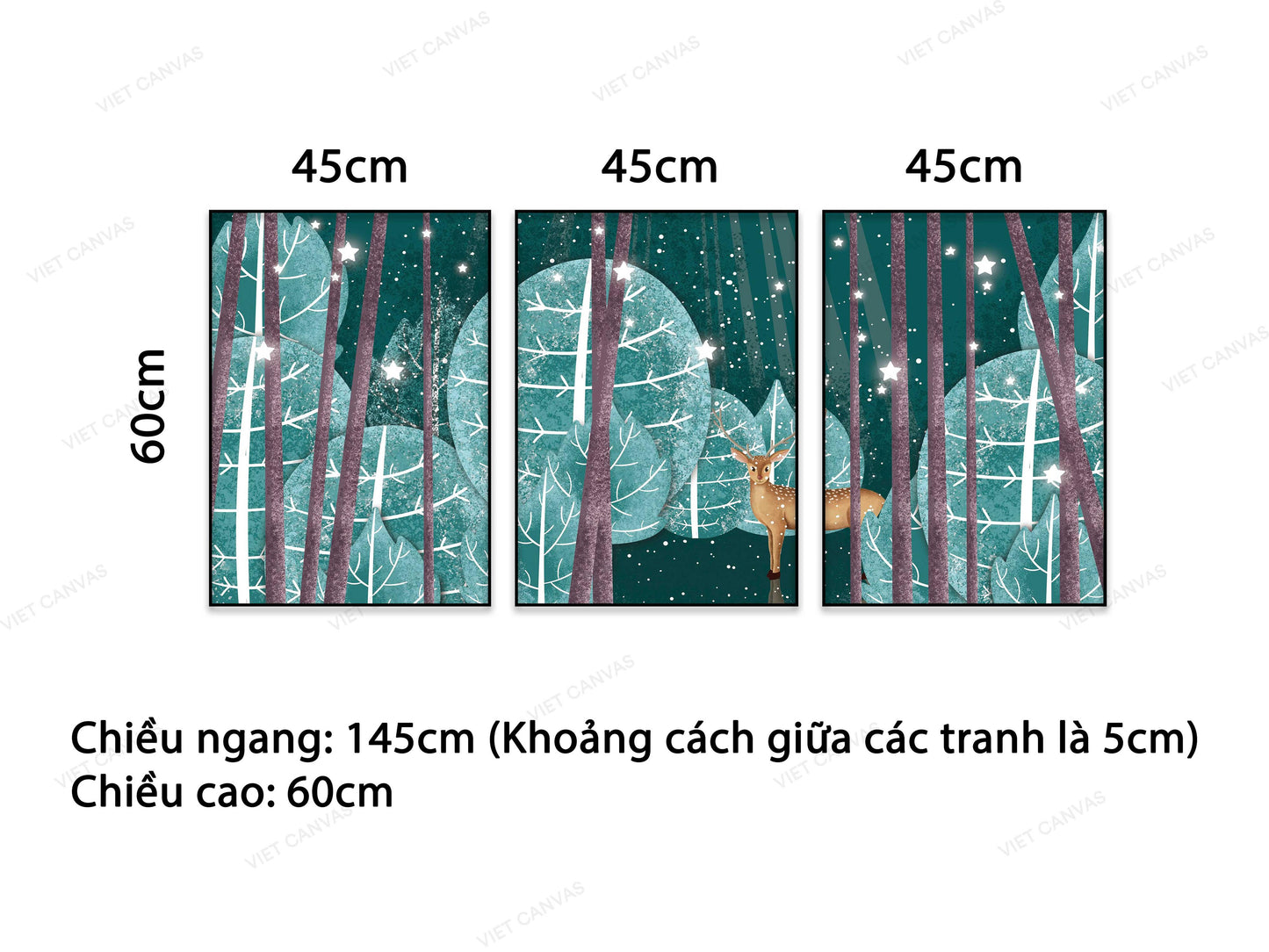 Bộ 3 Tranh Nai Con Ngơ Ngác Giữa Rừng - VB849