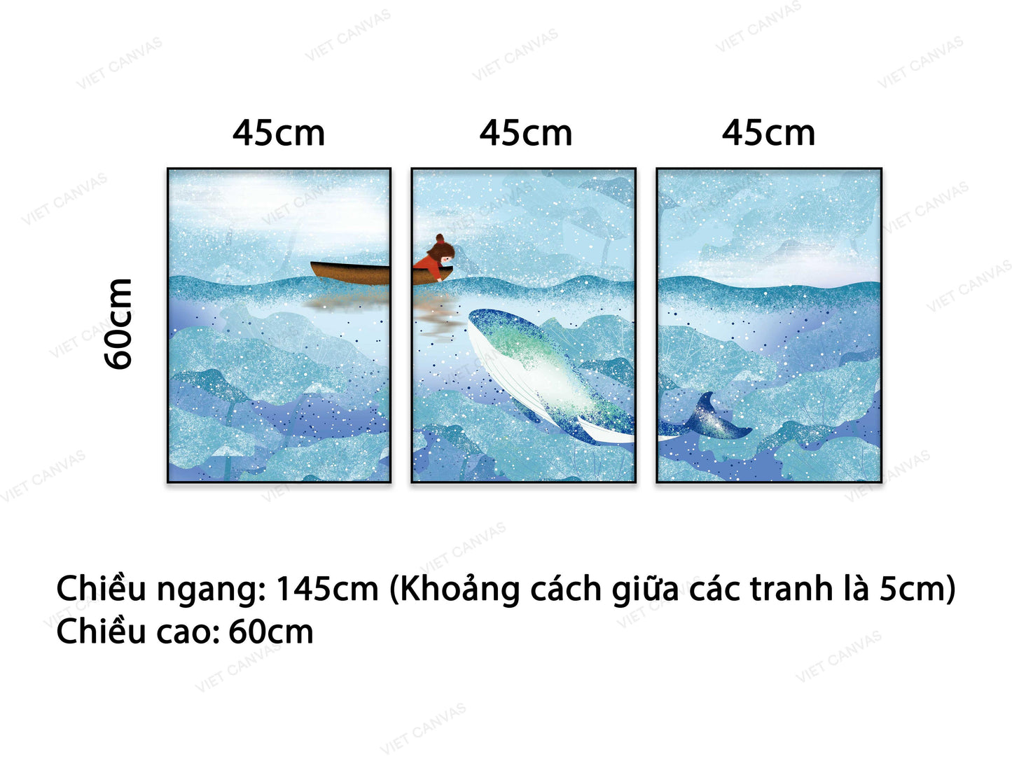 Bộ 3 Tranh Bé Gái Vui Đùa Cùng Chú Cá Heo - VB851