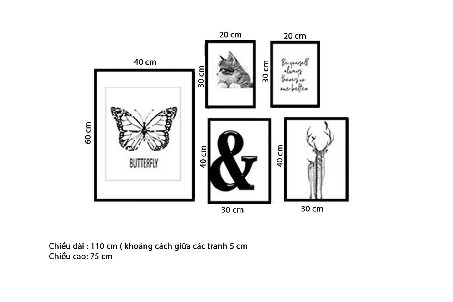 Bộ 5 Tranh Hươu, Bướm Và Quotes - HD121
