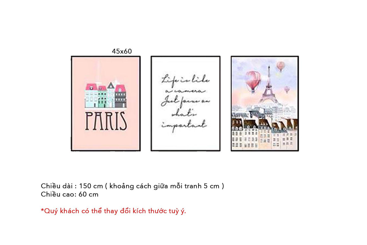Bộ 3 Tranh Thành Phố Paris Và Quotes - HD137
