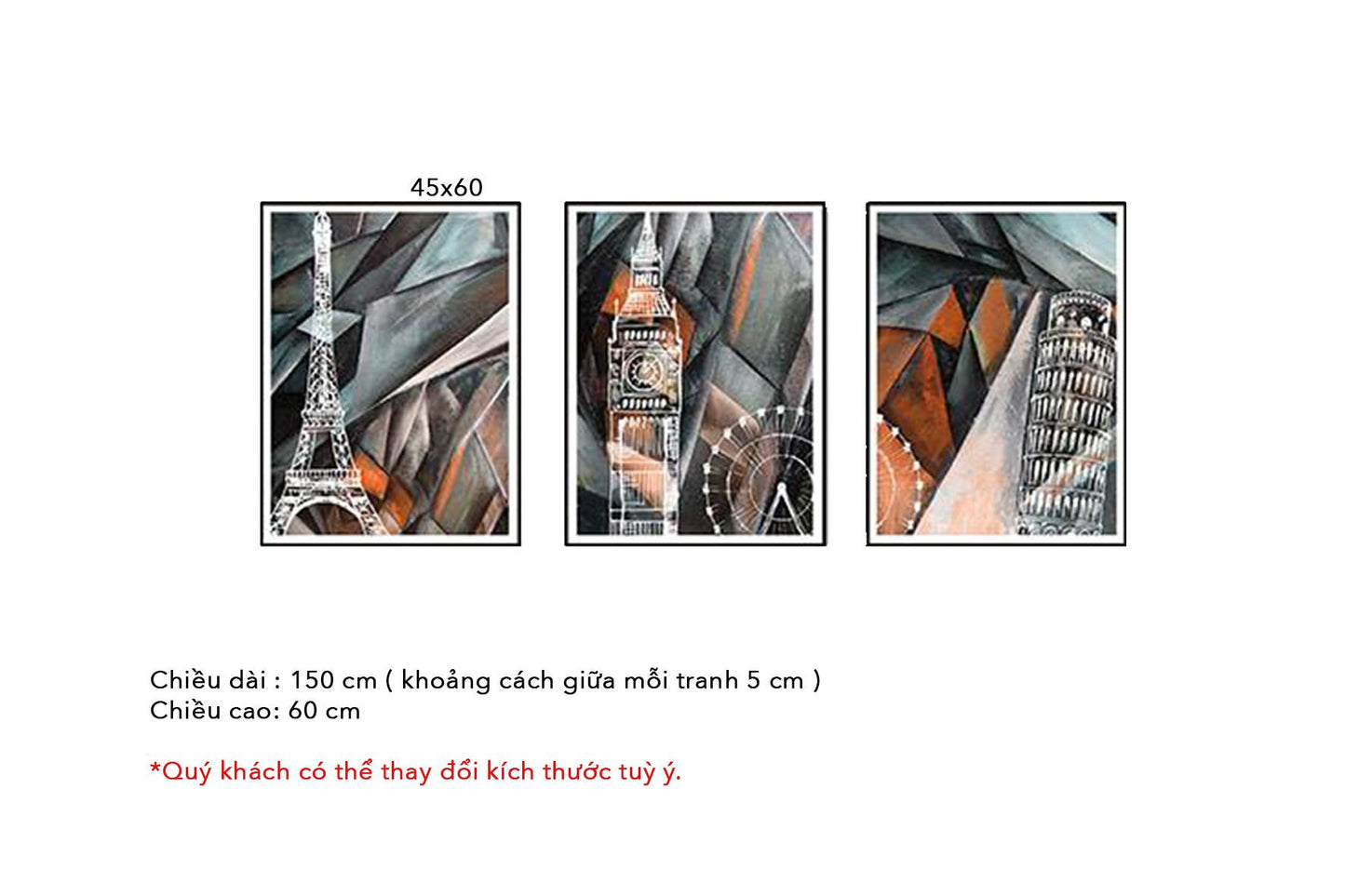 Bộ 3 Tranh Tháp Eiffel, Tháp Big Ben Và Tháp Nghiêng - HD126