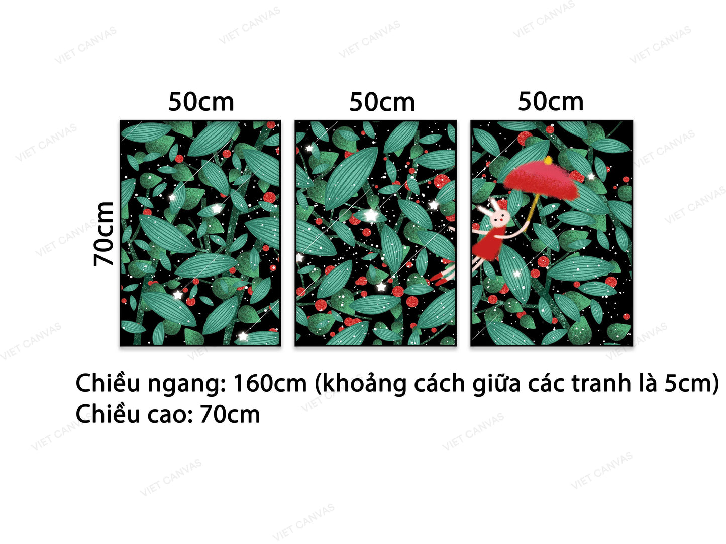 Bộ 3 Tranh Thỏ Bay Vào Khu Rừng Trái Đỏ - VB853