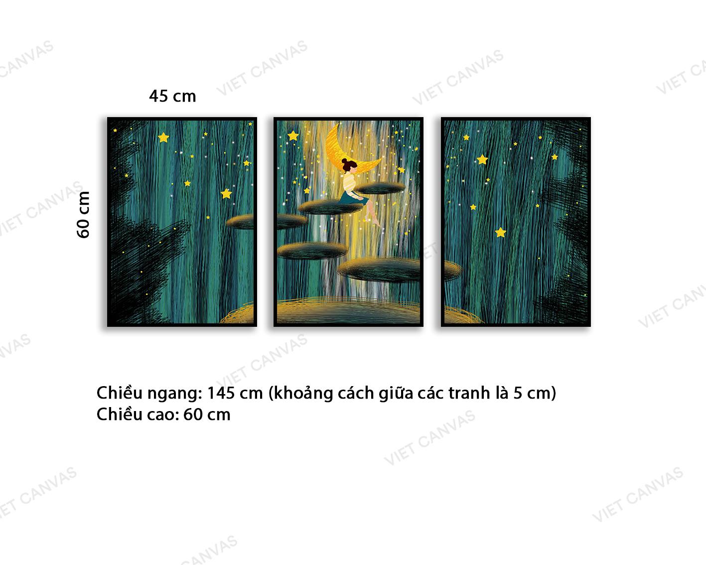 Bộ 3 Tranh Cô Bé Ngồi Ngắm Trăng Sao Trong Đêm - VB956