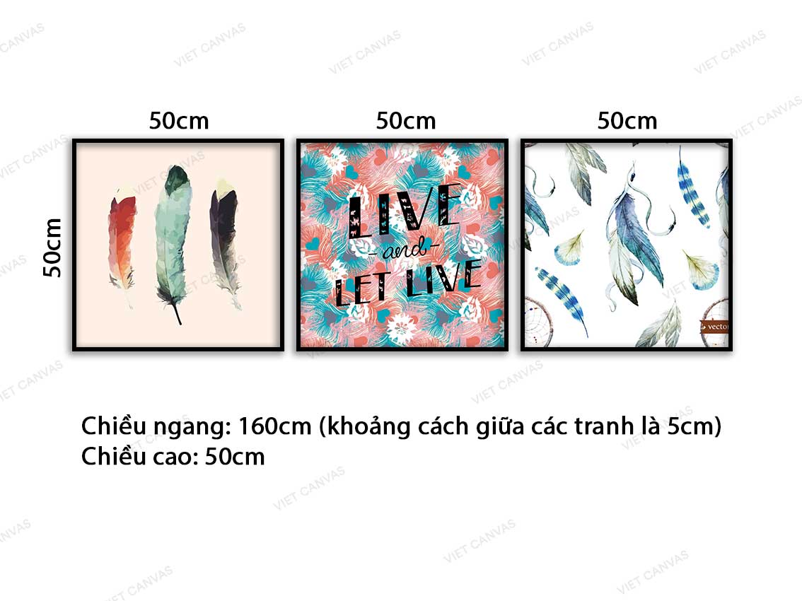 Bộ 3 Tranh Lông Vũ Đa Sắc - VC760