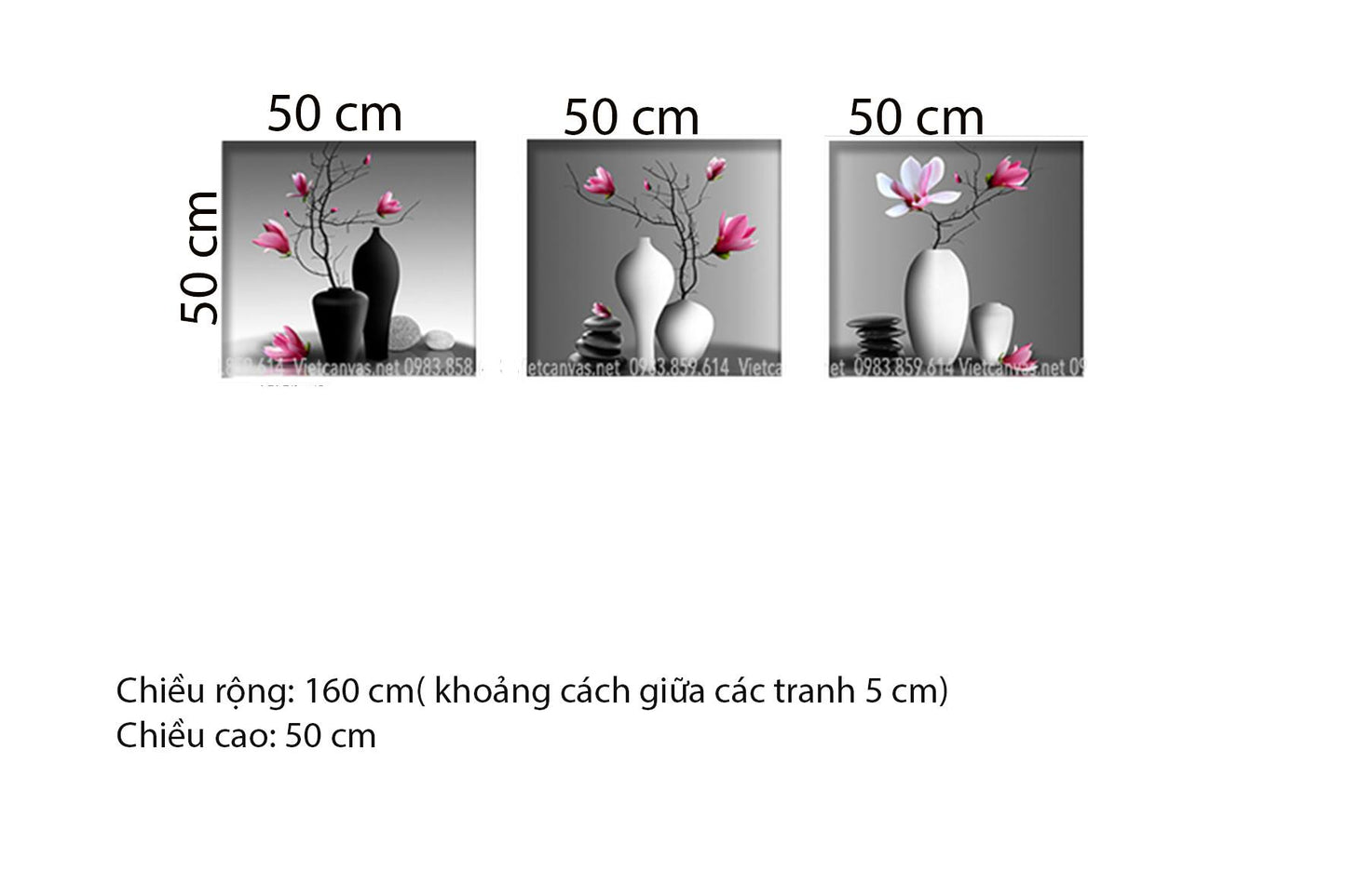 Bộ 3 Tranh Vẻ Đẹp Nhẹ Nhàng Của Lọ Hoa - HD441