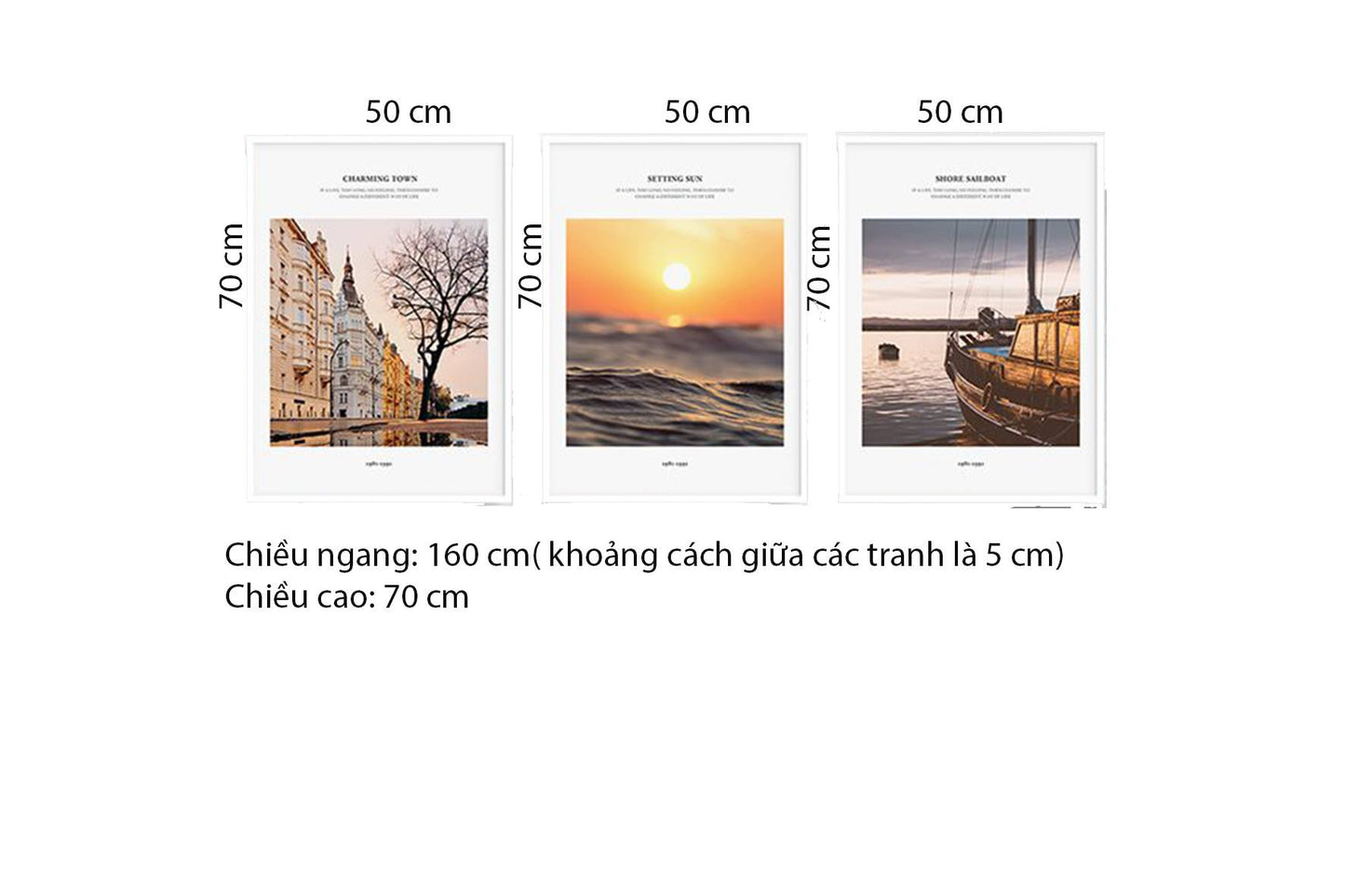 Bộ 3 Tranh Hoàng Hôn Trên Biển Và Khu Phố - HD357