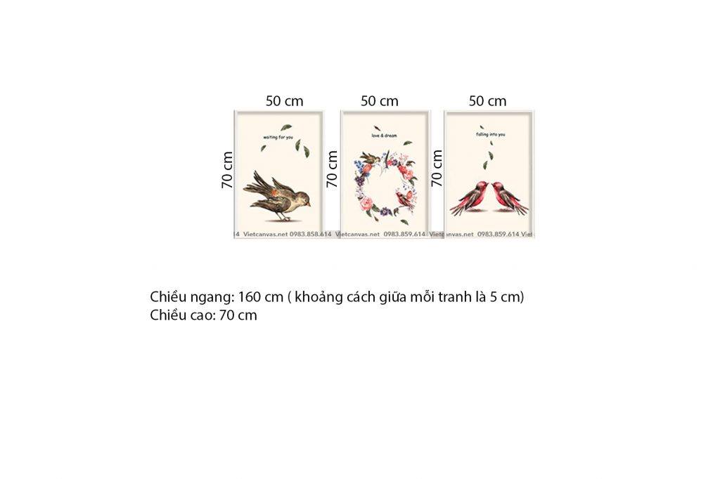 Bộ 3 Tranh Chim, Hoa Và Lá - HD348