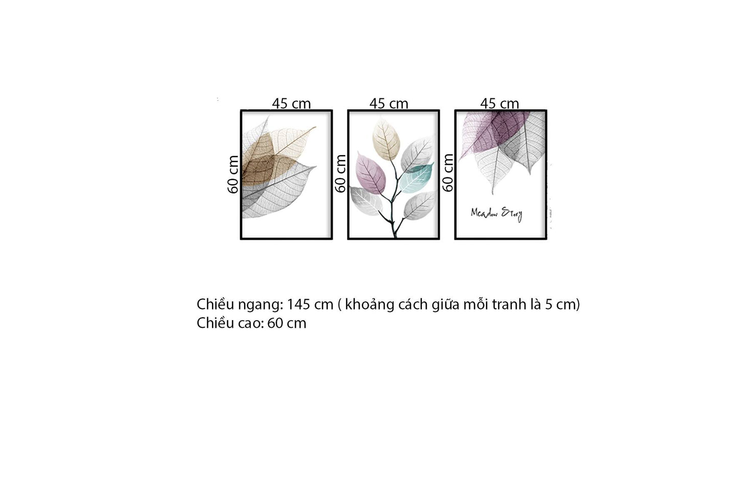 Bộ 3 Tranh Lá Bồ Đề Tím - HD398