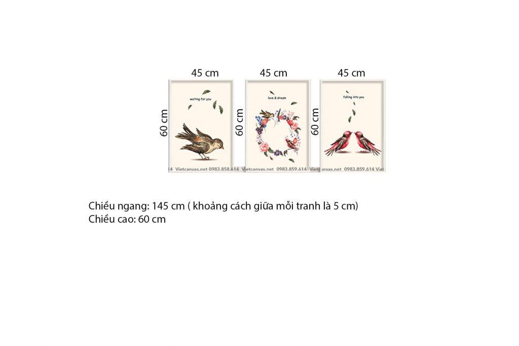 Bộ 3 Tranh Chim, Hoa Và Lá - HD348