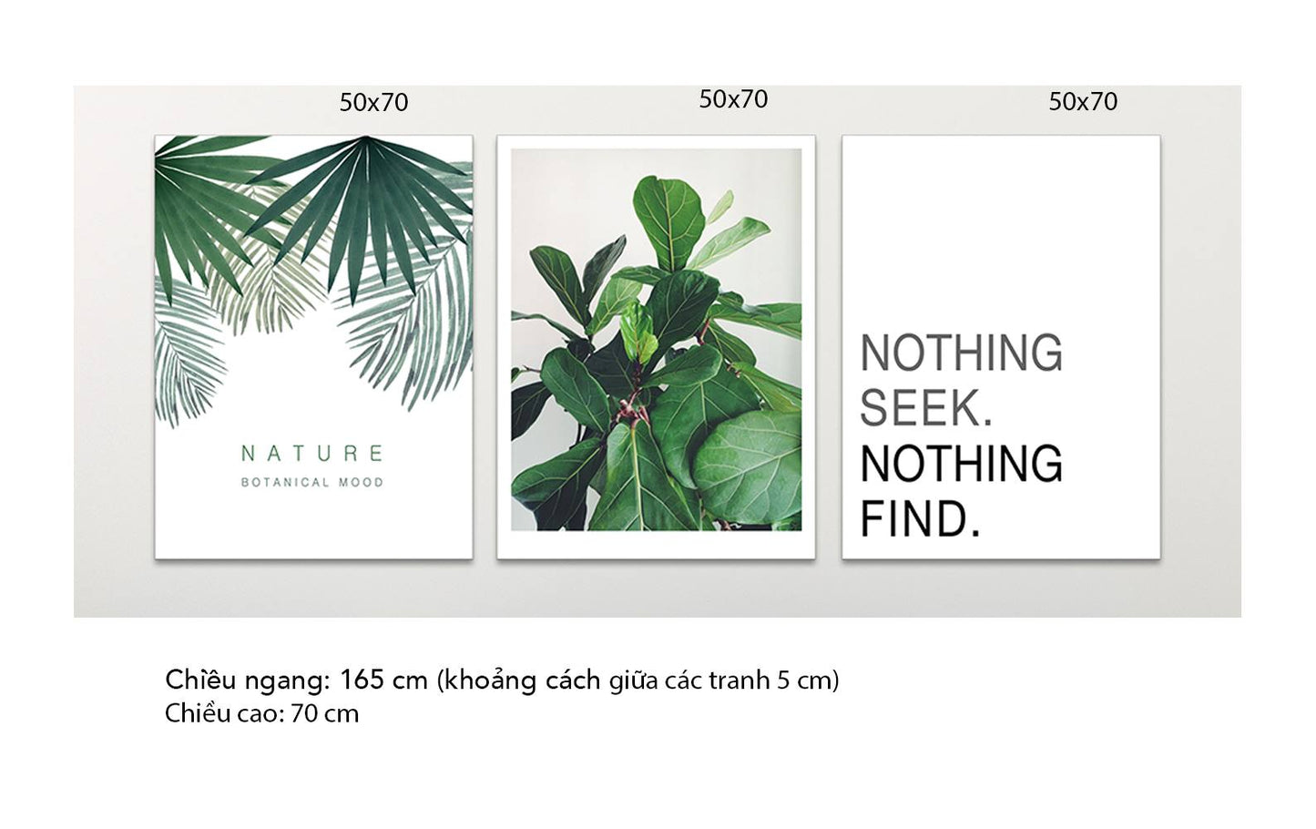 Bộ 3 Tranh Lá Cây Và Quotes Nothing Seek Nothing Find - HD365