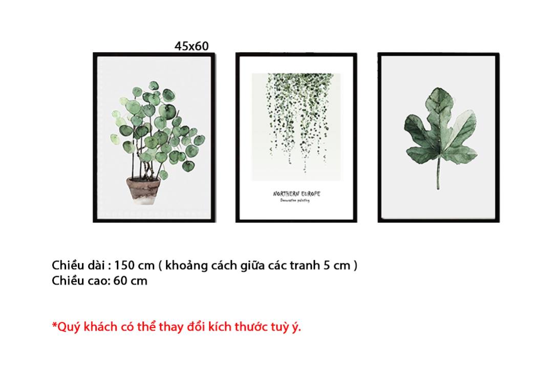 Bộ 3 Tranh Lá Cây Xanh - HD305