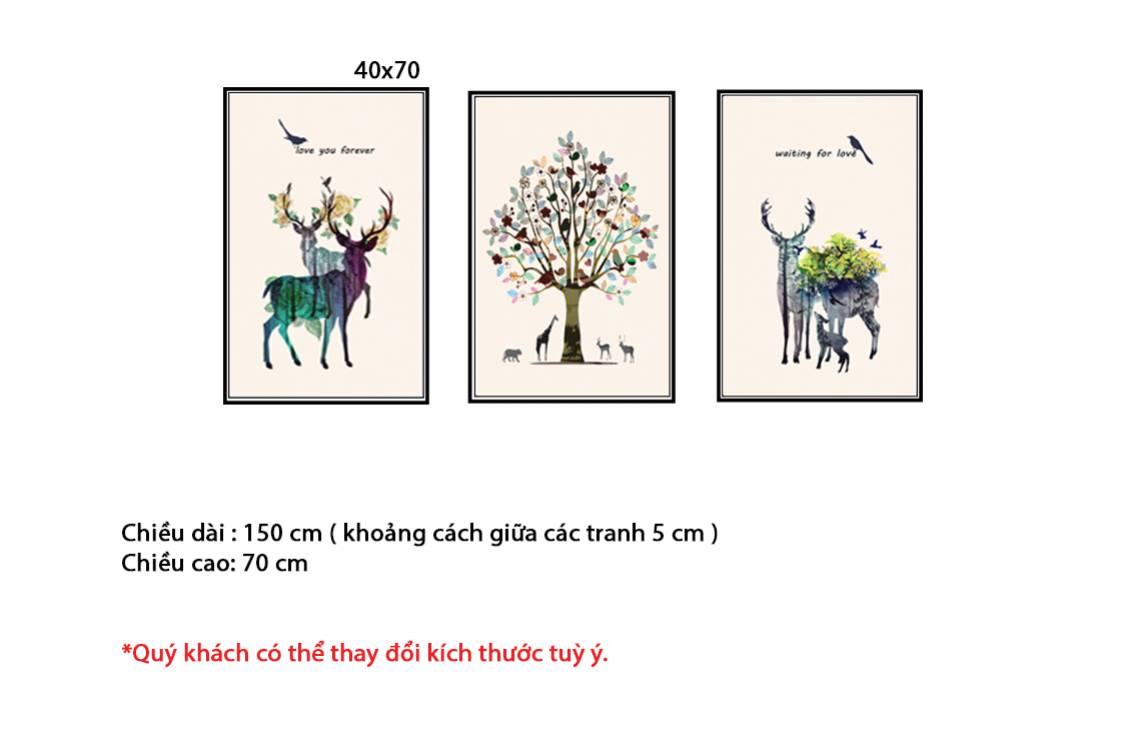 Bộ 3 Tranh Cây Và Hươu - HD307