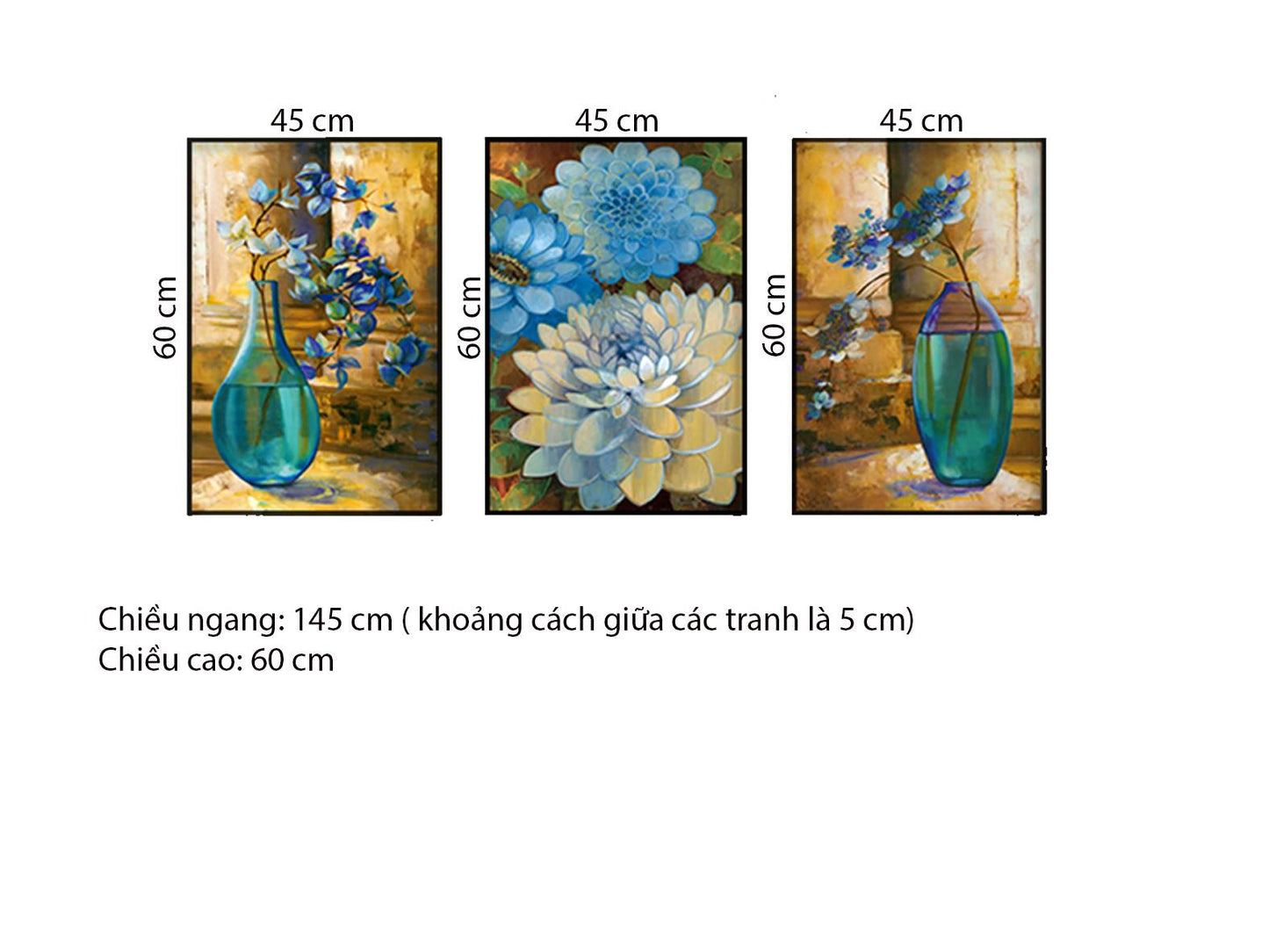 Bộ 3 Tranh Bình Hoa Cúc Xanh - HD467