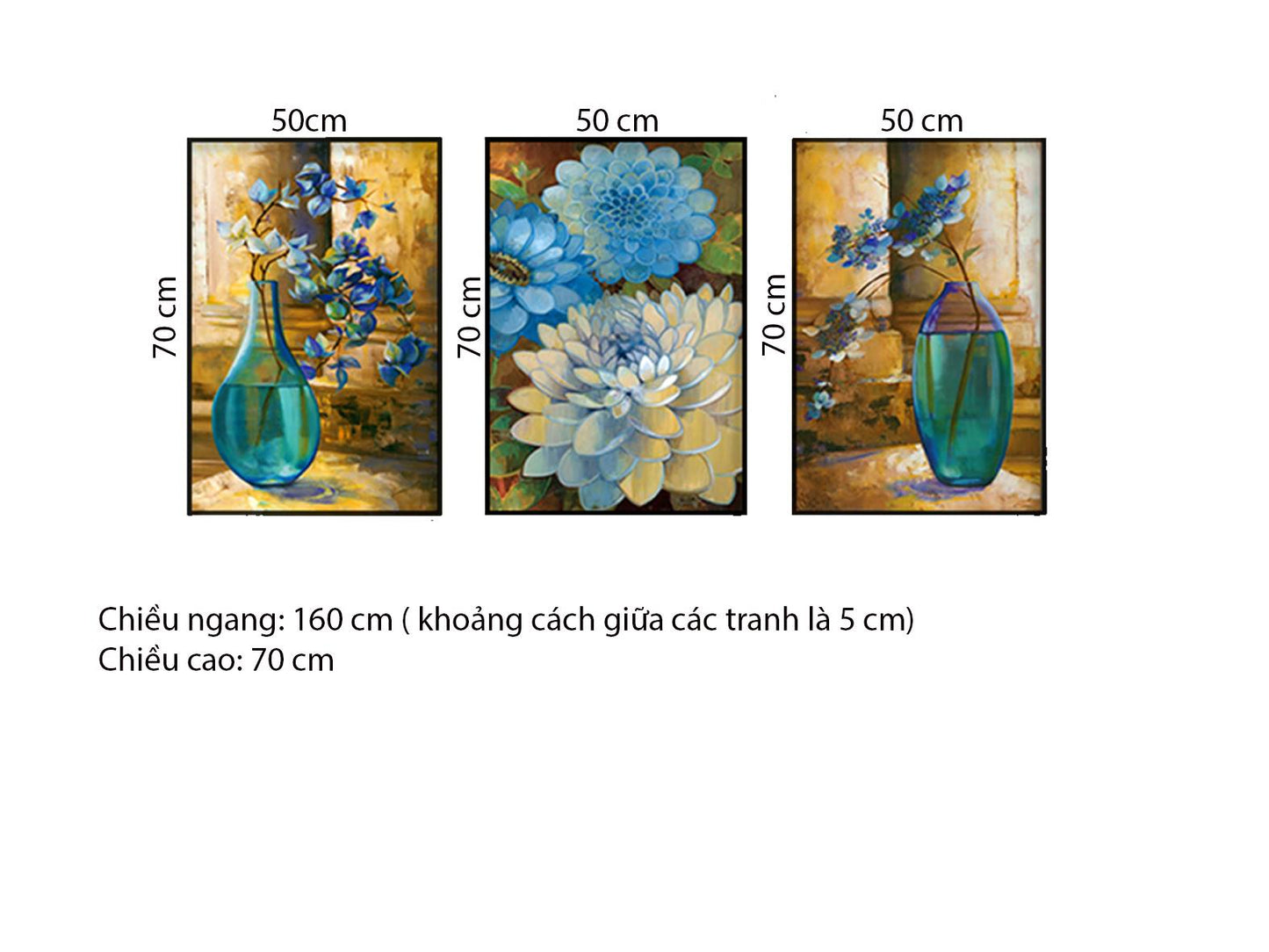 Bộ 3 Tranh Bình Hoa Cúc Xanh - HD467