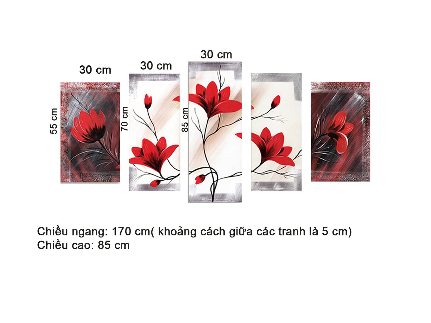 Bộ 5 Tranh Hoa Đỏ Sắc Sảo - HD478