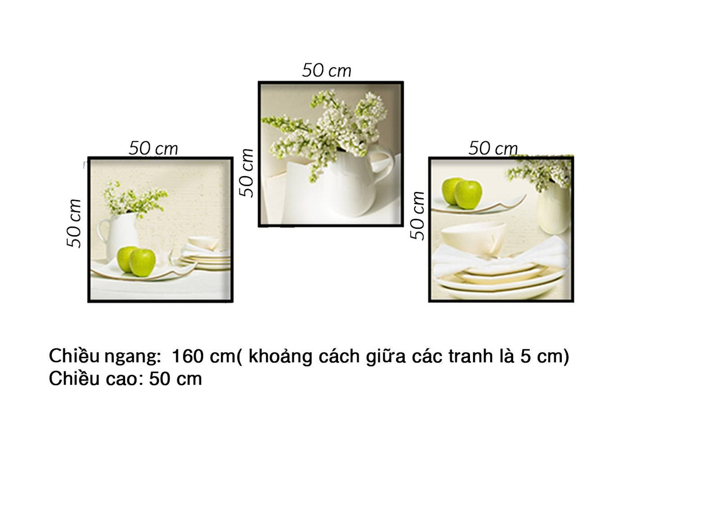 Bộ 3 Tranh Táo Xanh Và Bình Hoa Trắng - HD495