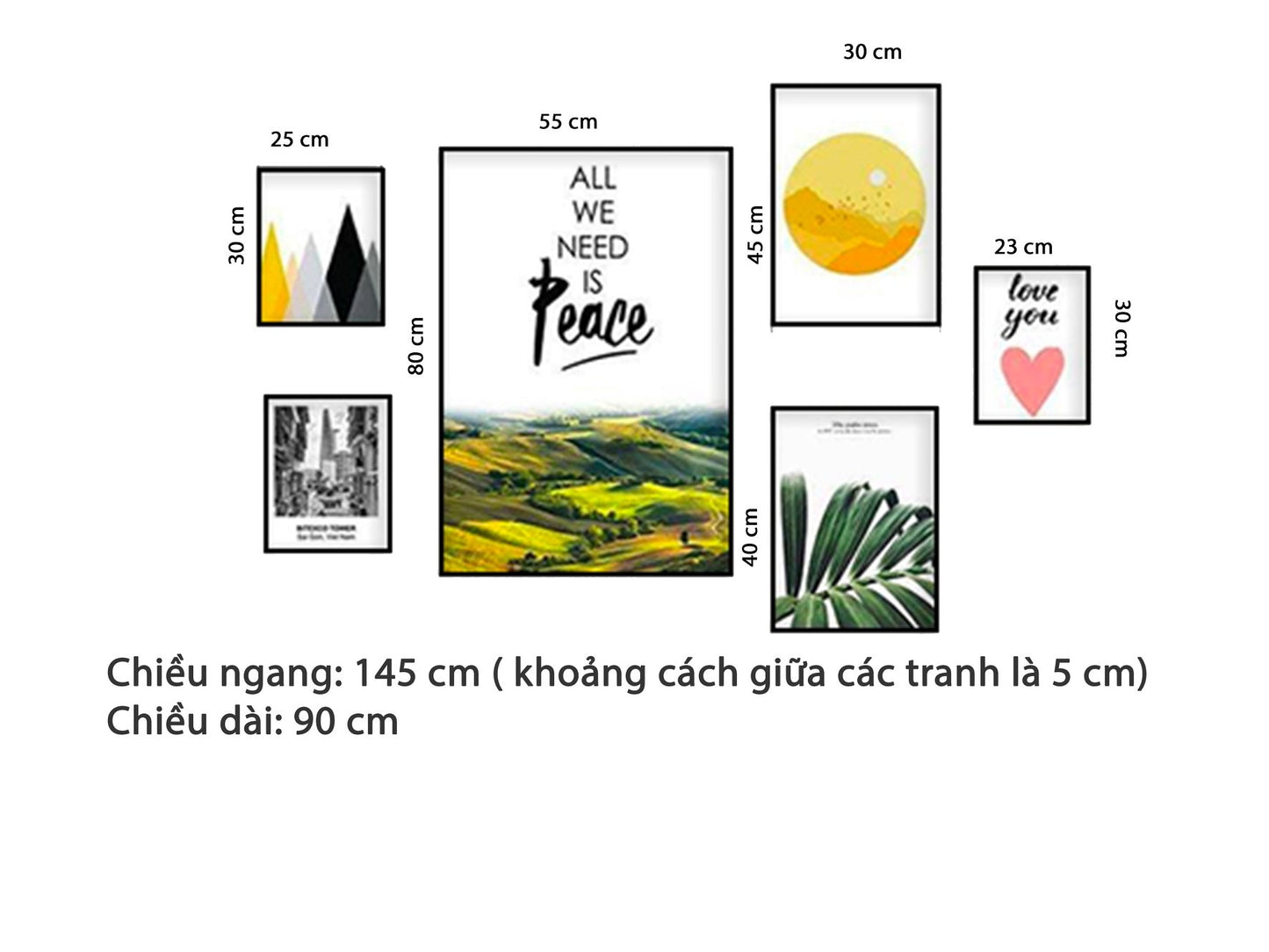 Bộ 6 Tranh Rừng Đồi, Lá Cây Và Tòa Nhà Bitexco - HD525