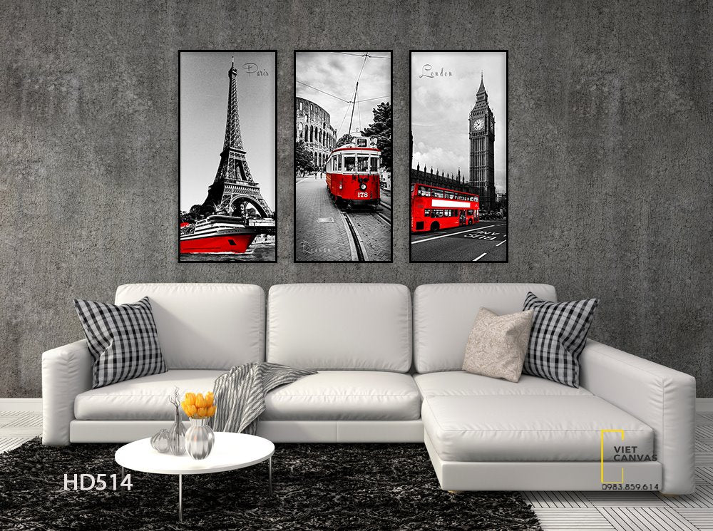 Bộ 3 Tranh Tháp Big Ben Và Tháp Eiffel - HD514