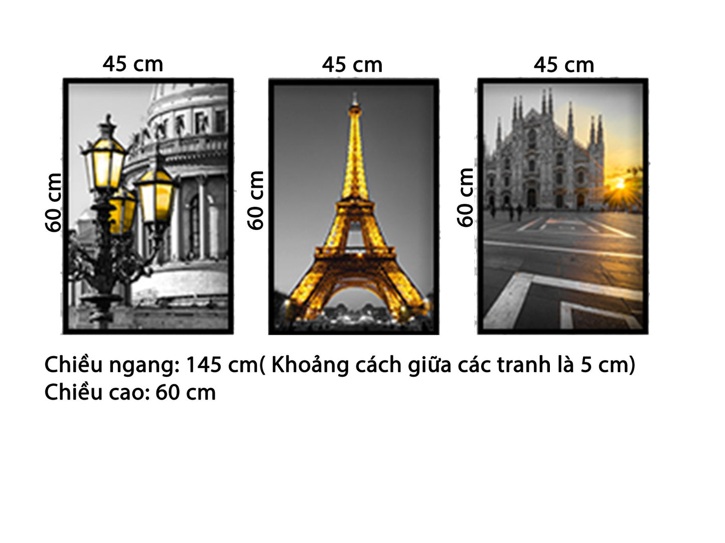 Bộ 3 Tranh Tháp Eiffel Và Khu Nhà Cổ Điển - HD521