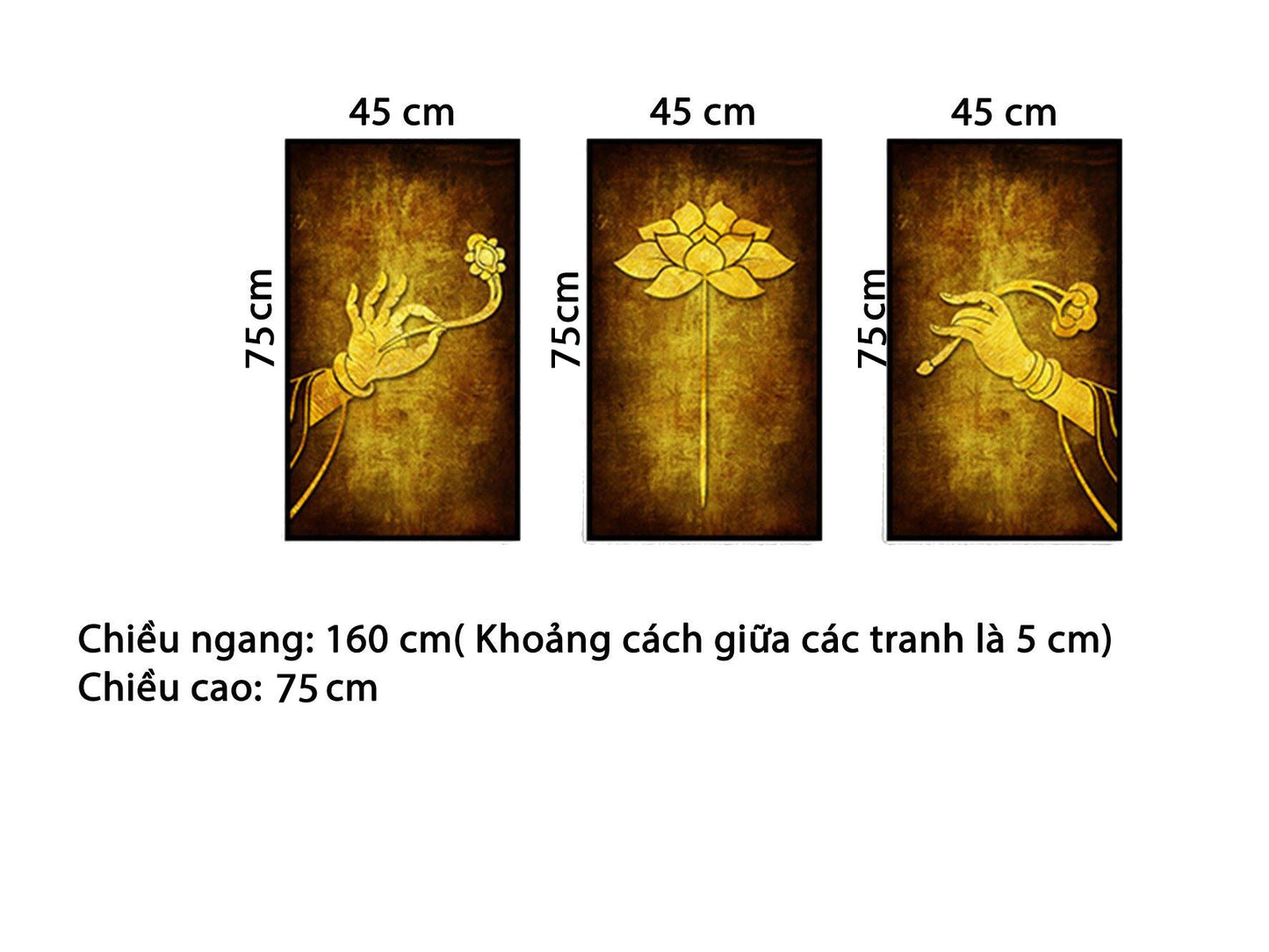 Bộ 3 Tranh Tay Hoa Sen Linh Ứng - HD504