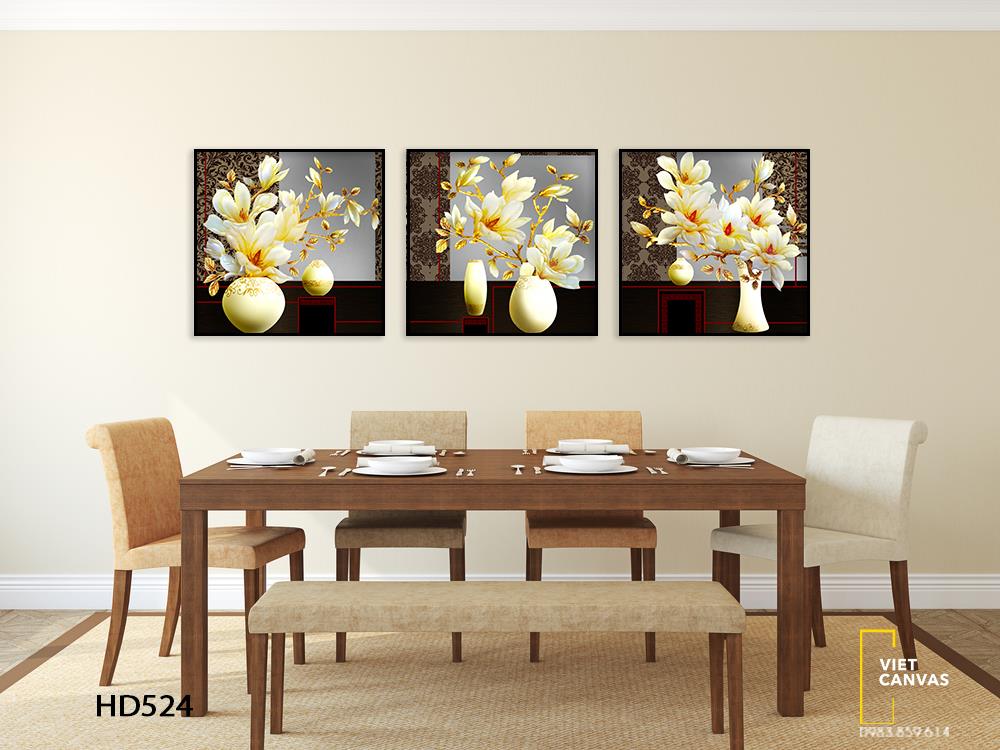 Bộ 3 Tranh Bình Hoa Trắng Sang Trọng - HD524