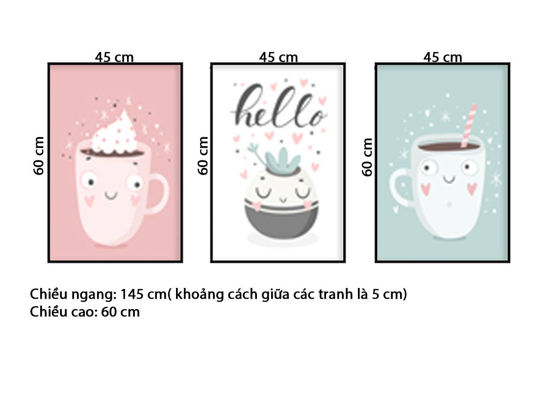 Bộ 3 Tranh Lọ Cây Và Những Chiếc Tách - HD538