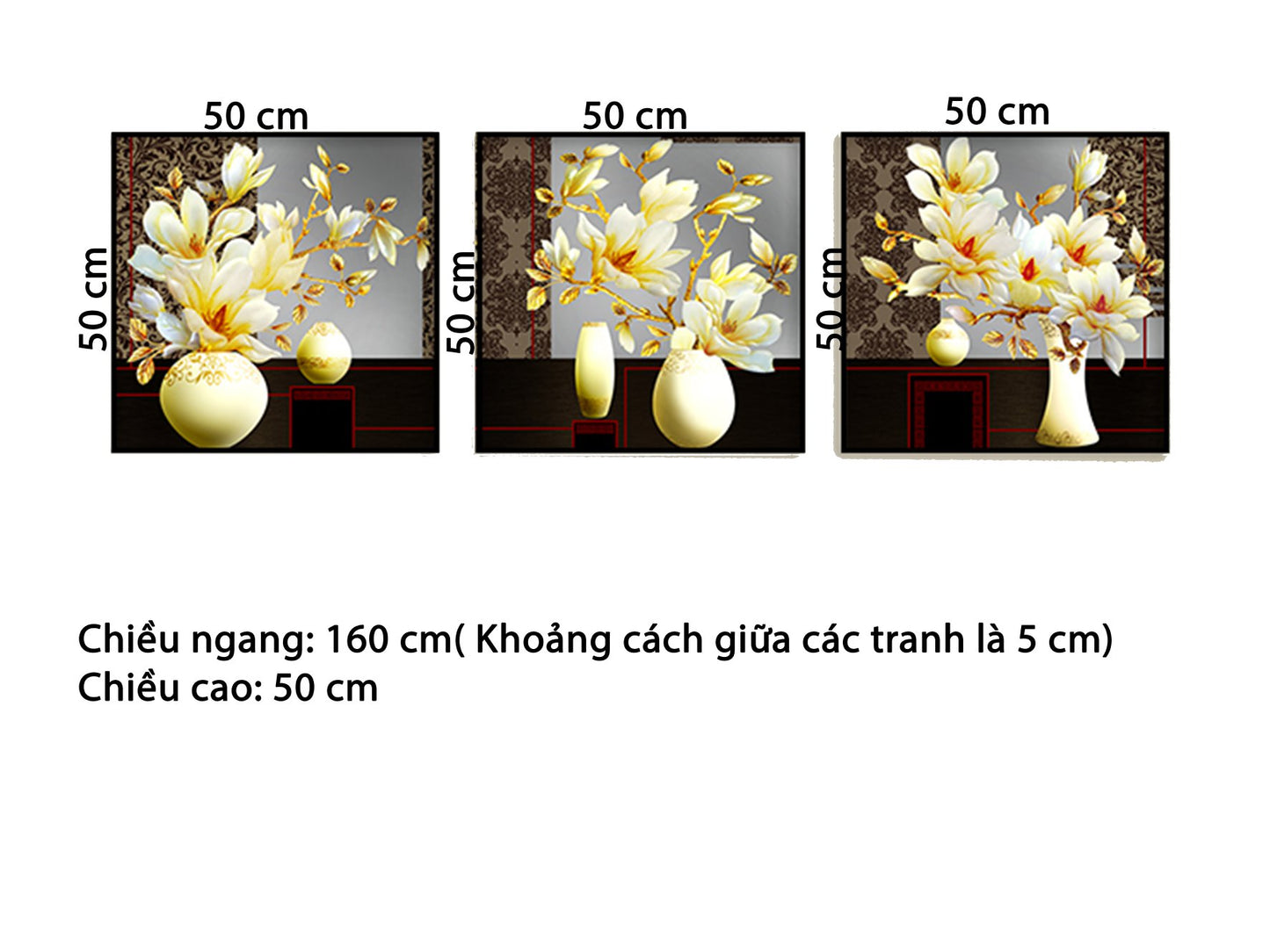 Bộ 3 Tranh Bình Hoa Trắng Sang Trọng - HD524