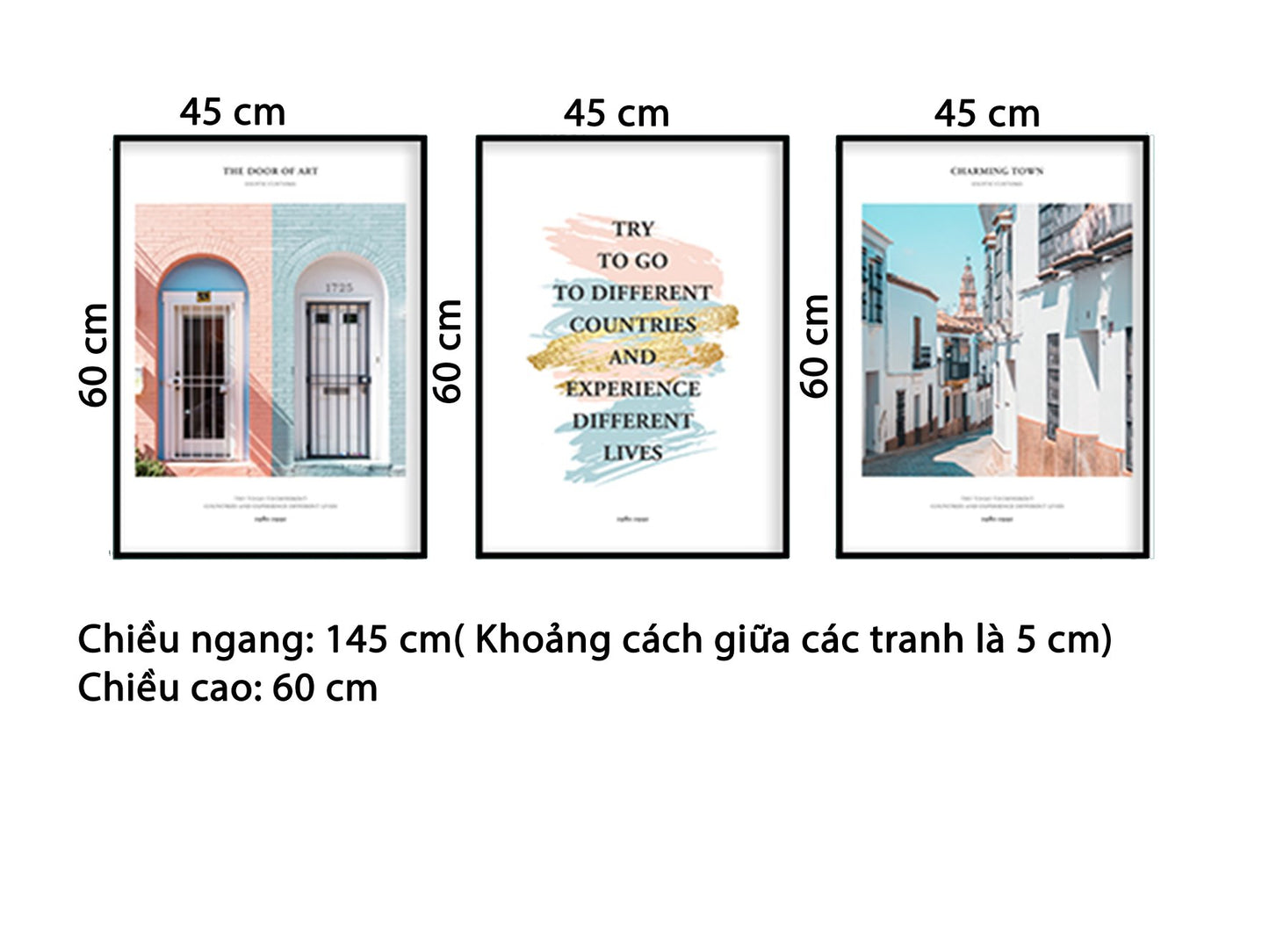 Bộ 3 Tranh Khu Nhà, Khung Cửa Sổ Và Quotes - HD515
