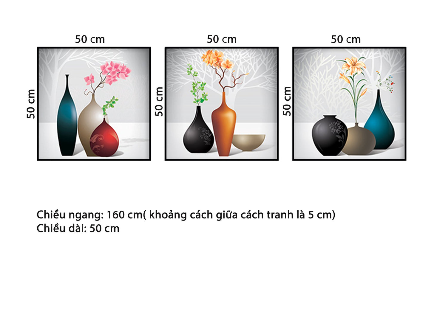 Bộ 3 Tranh Lọ Hoa Tĩnh Vật - HD534