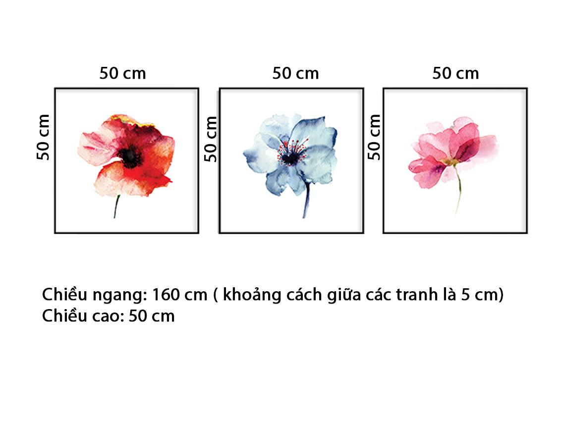 Bộ 3 Tranh Hoa Màu Nước Khoe Sắc - HD544