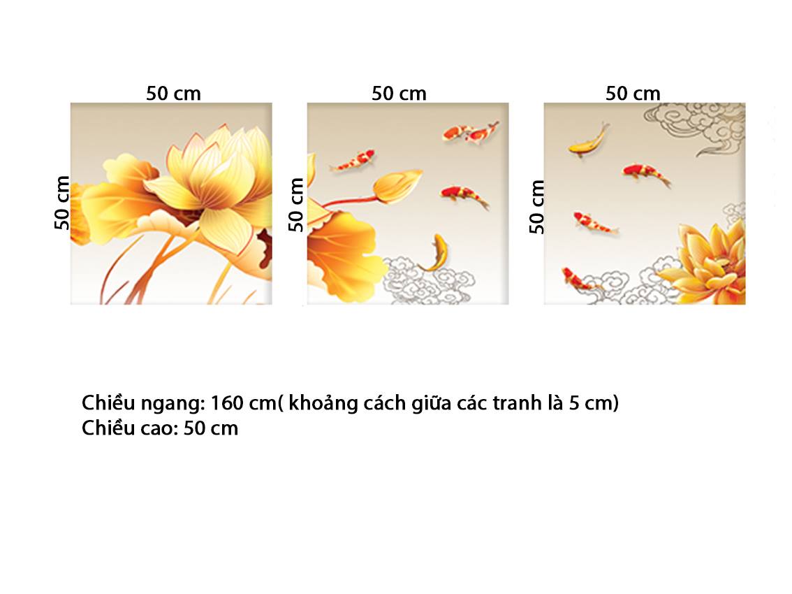 Bộ 3 Tranh Sen Vàng Và Cá Chép - HD539