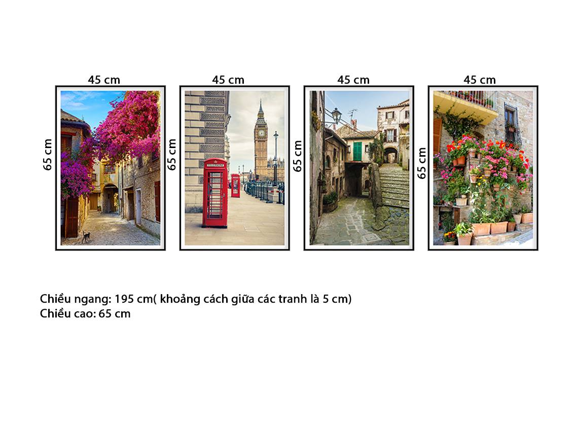 Bộ 4 Tranh Tháp Eiffel Và Dàn Hoa Bên Khu Phố - HD559