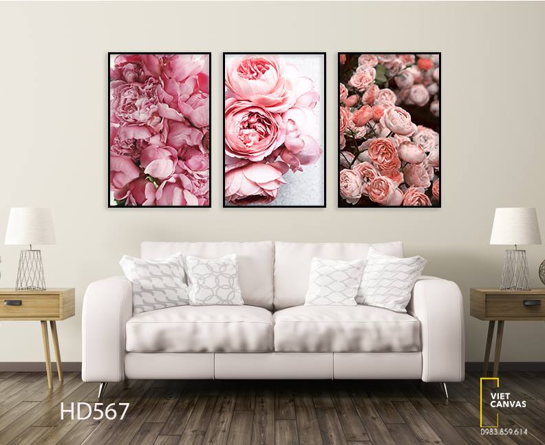 Bộ 3 Tranh Sắc Hồng Của Mẫu Đơn - HD567