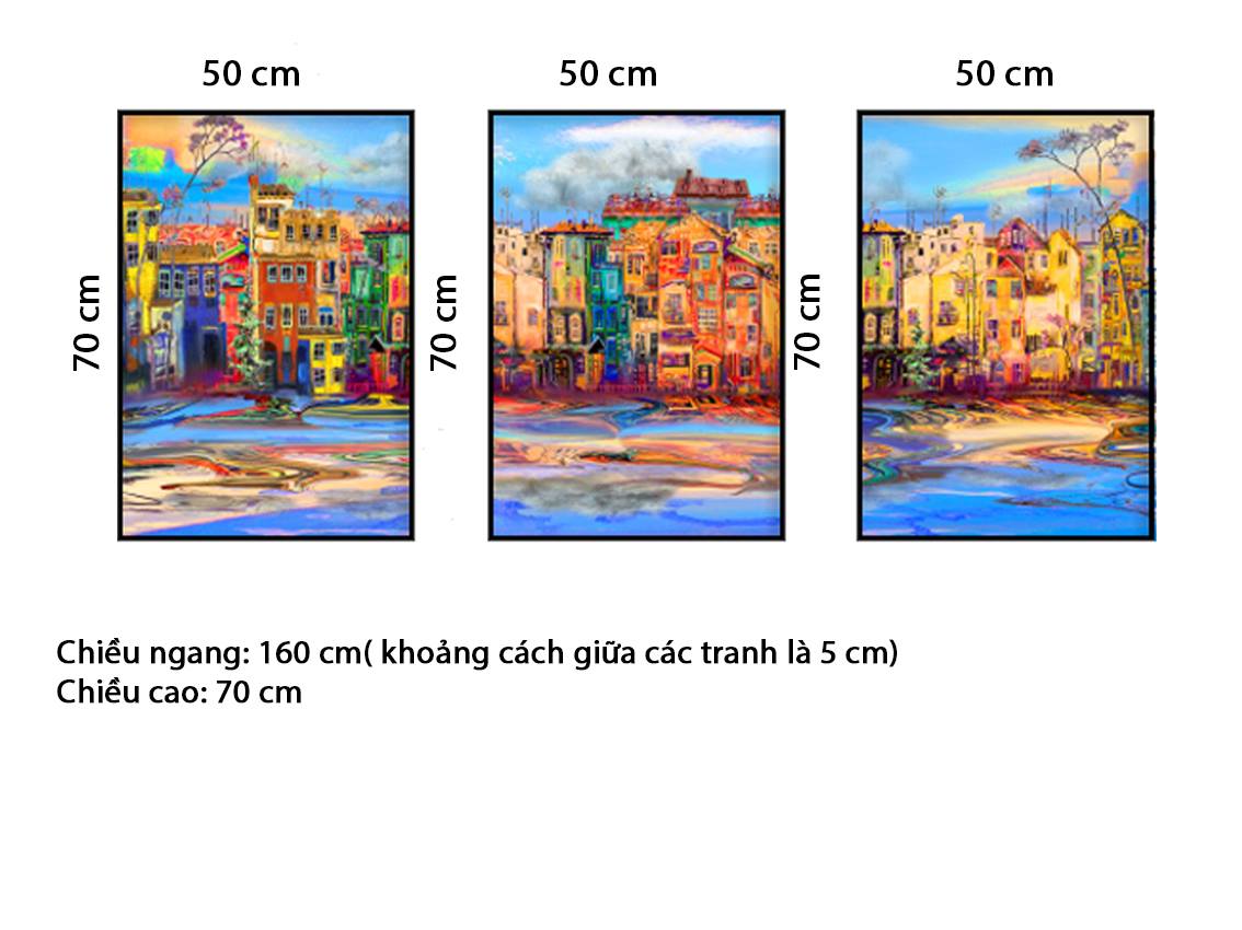 Bộ 3 Tranh Nét Vẽ Thành Phố Phồn Hoa - HD549
