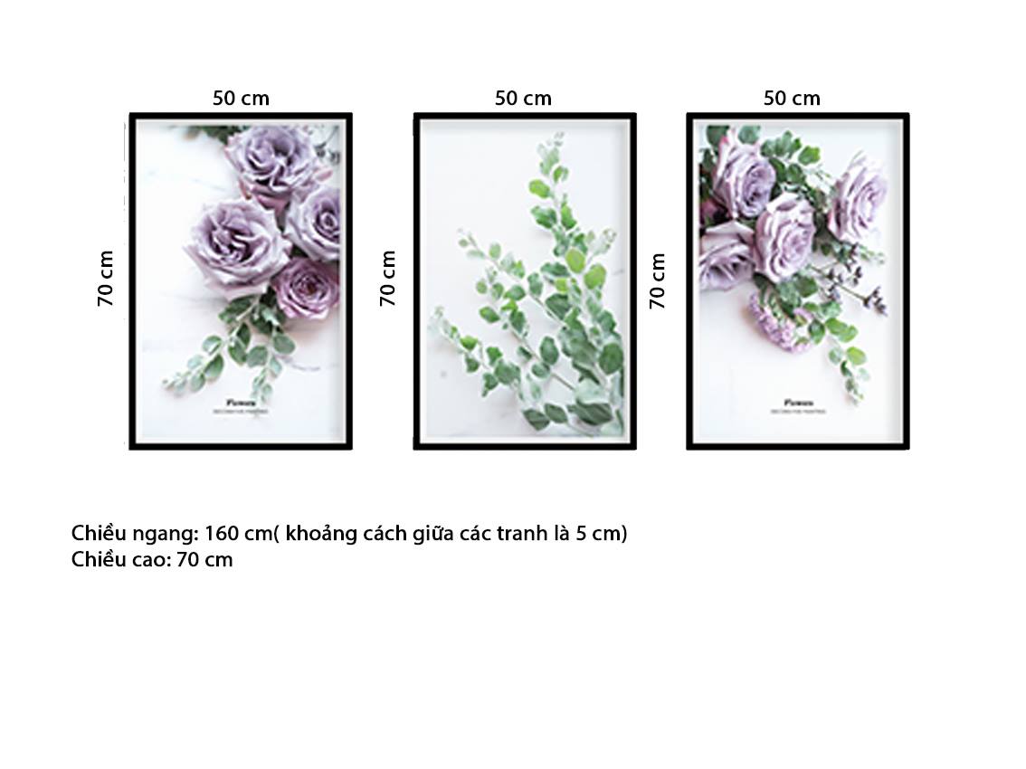 Bộ 3 Tranh Hoa Hồng Tím Nhẹ Nhàng - HD554
