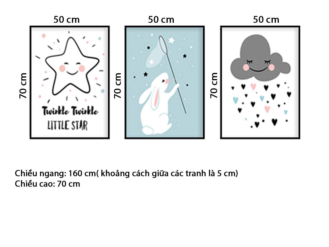 Bộ 3 Tranh Thỏ, Ngôi Sao Và Đám Mây - HD553